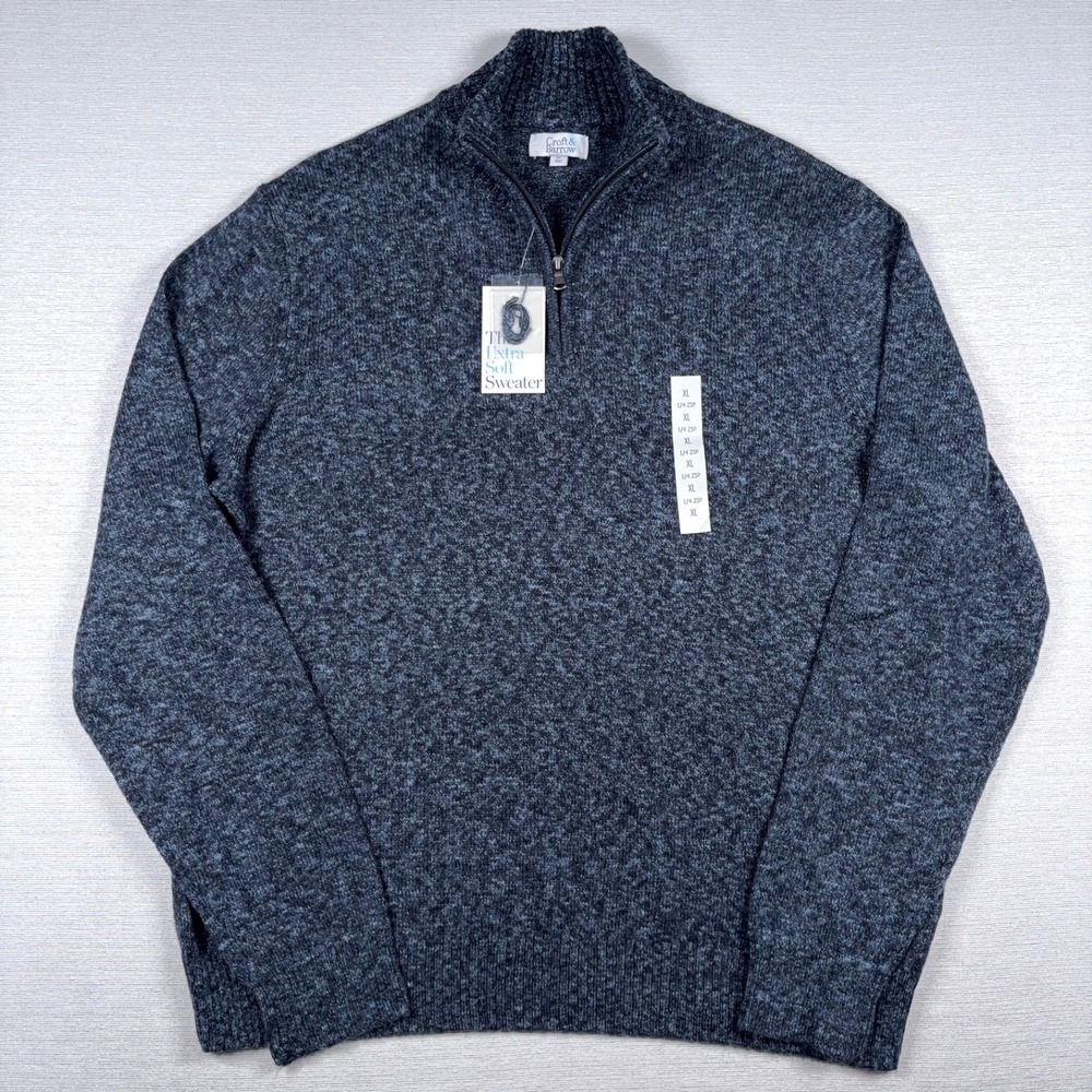Croft & Barrow Extra Soft 1/4 Zip Sweater Mens XL Blue Cotton Acrylic Poly NEW